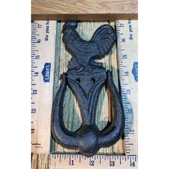 Small Rustic Cast Iron Rooster Doorknocker 7 1/2" tall Farmhouse Décor 0184-0044 - Picture 11 of 12